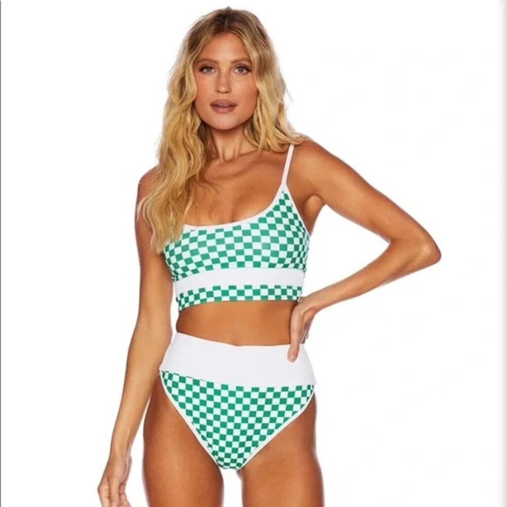 BEACH RIOT EVA BIKINI SET in GREEN CHECKERED